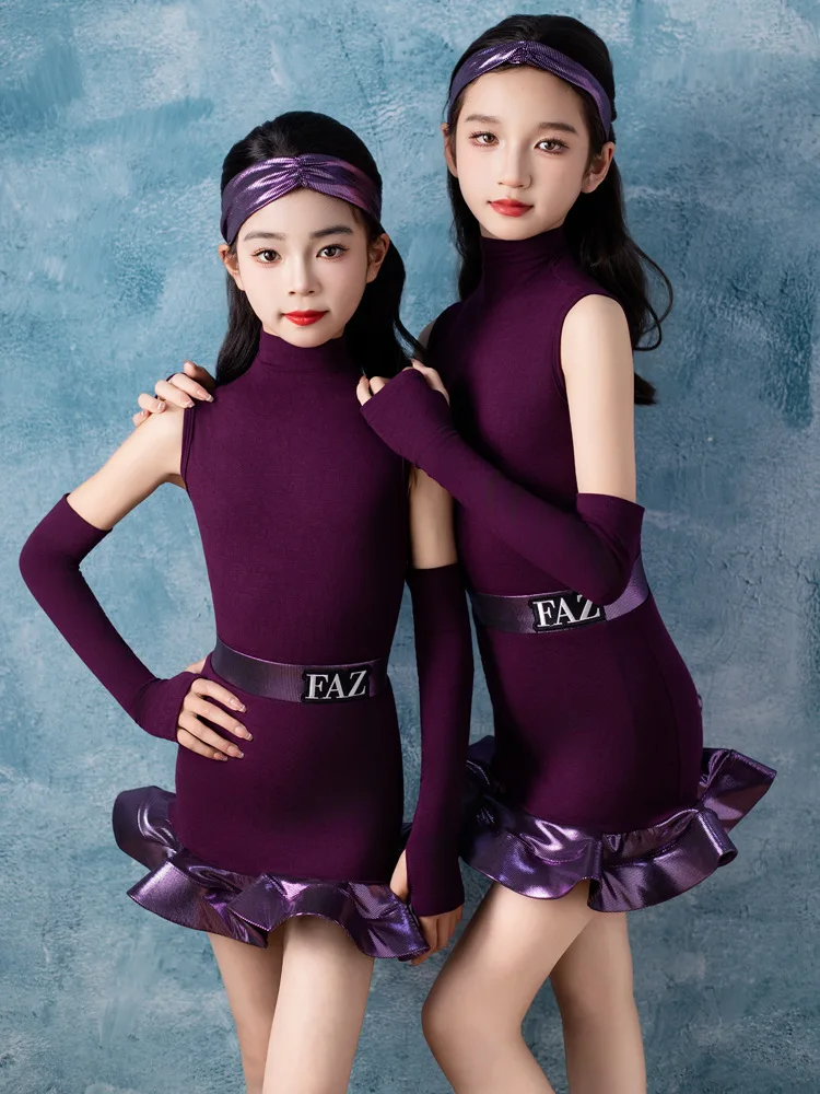 

Фиолетовое платье для латиноамериканских танцев для девочек – высококачественная одежда для тренировок и выступлений для детей весна-лето, юбка для детских выступлений