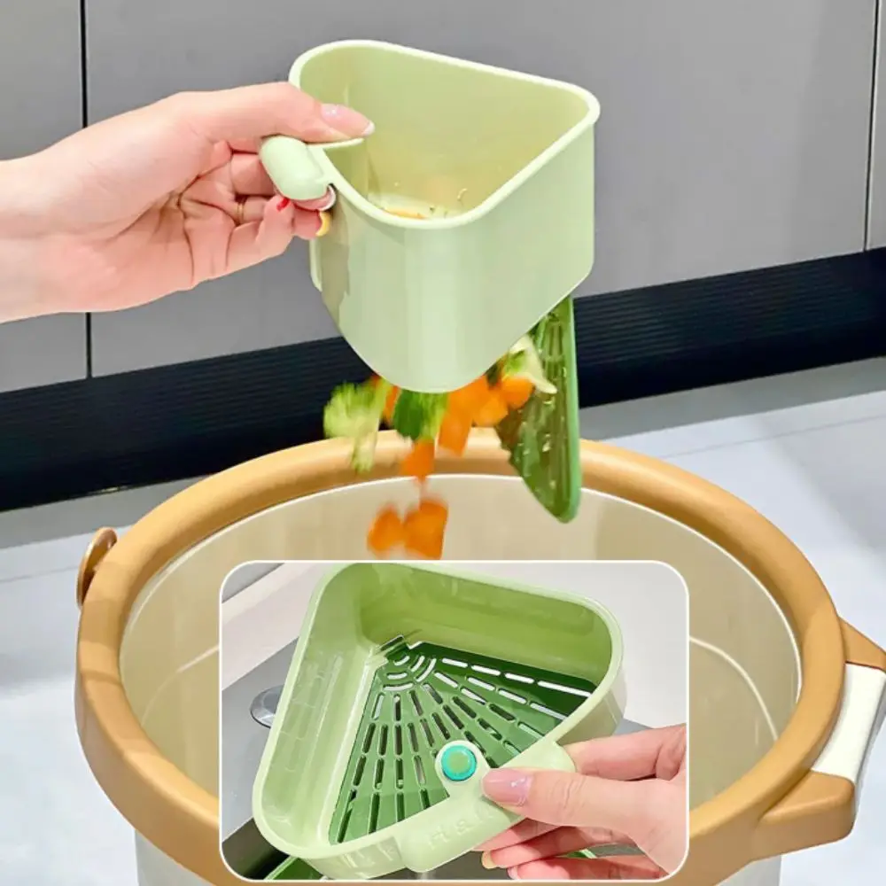 Removable Plastic Sink Drainage Basket One-touch Drainage Press-Type Bottom Release Food Scraper Basket Triangular Shape