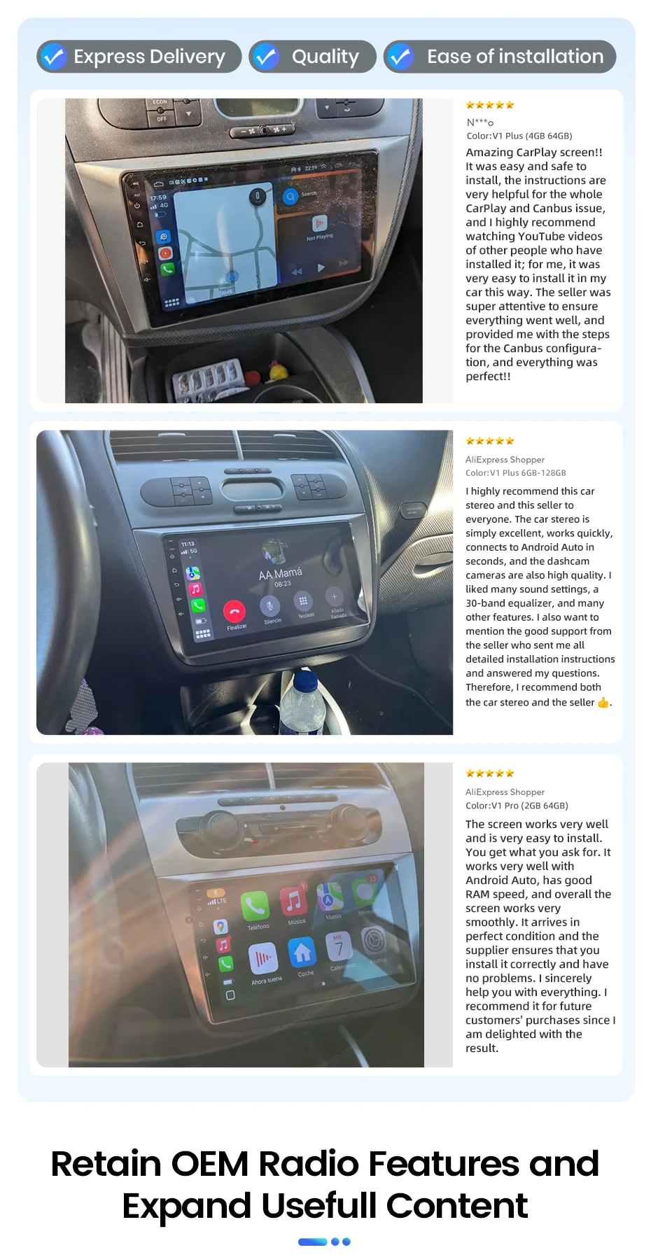 Junsun Kabelloses CarPlay Android Auto Autoradio für Seat Altea 2004 2005-2015 Toledo 3 2 DIN Multimedia-Stereoanlage mit Eingebautem Kühlventilator GPS-Navigation SWC Bluetooth FM RDS DSP IPS-Bildschirm Auto-Intelligentes System 4G WiFi – Detail 5
