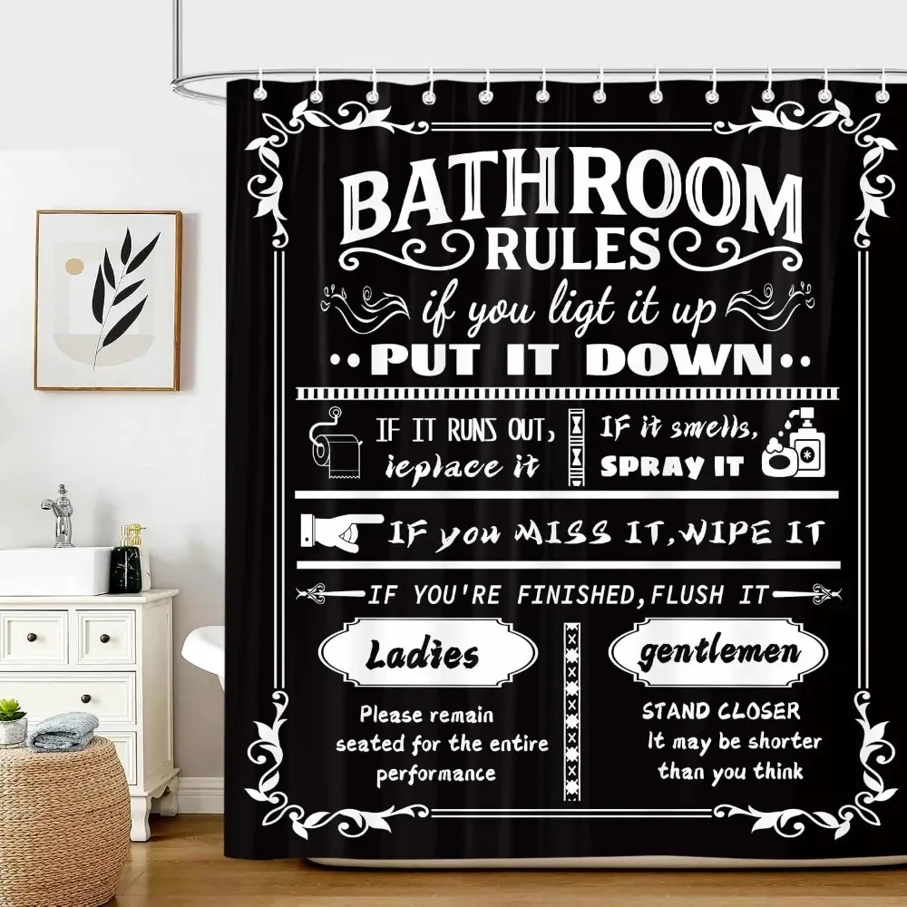 

Черно-белая шторка для ванной с забавными надписями, моющаяся, водонепроницаемая, из ткани.