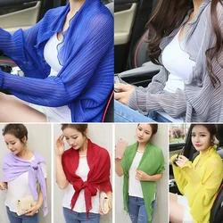 Spring Summer New Korean Solid Chiffon Sunscreen Arm Sleeves Shawl Scarf Driving Cycling Beach Sun Protection Vacation Shawls