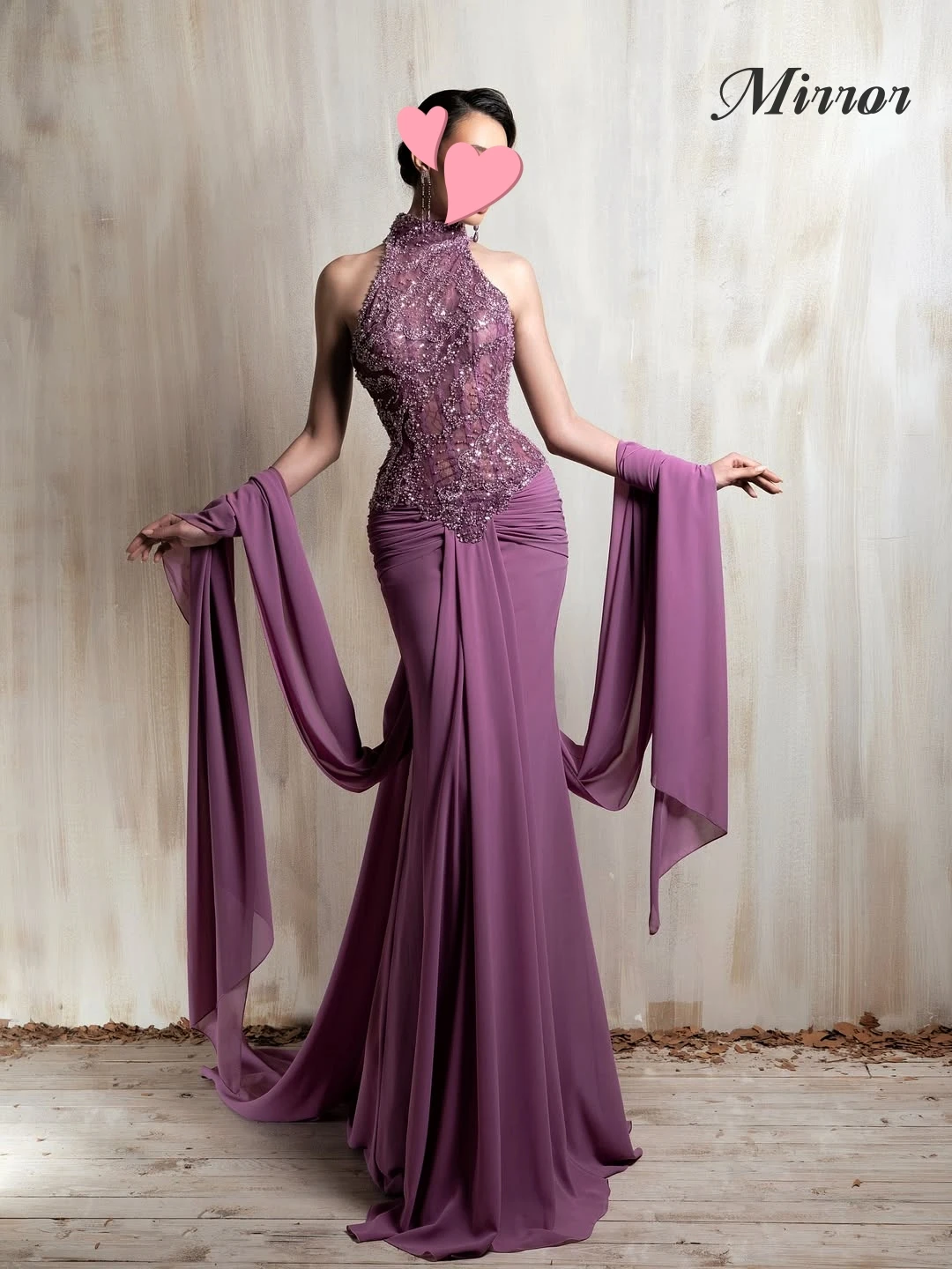 

Mirror Dress Elegant Vintage Sweet Purple Beads Mermaid Lace Chiffon Customize Formal Occasion Prom Dress Evening Party Gowns