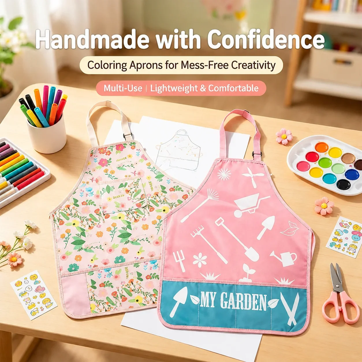 2026 New Floral Print,Gardening Pattern EVA Waterproof Pocket Lunch Feeding Apron Adjustable Baby Apron Cute Children Baby Apron