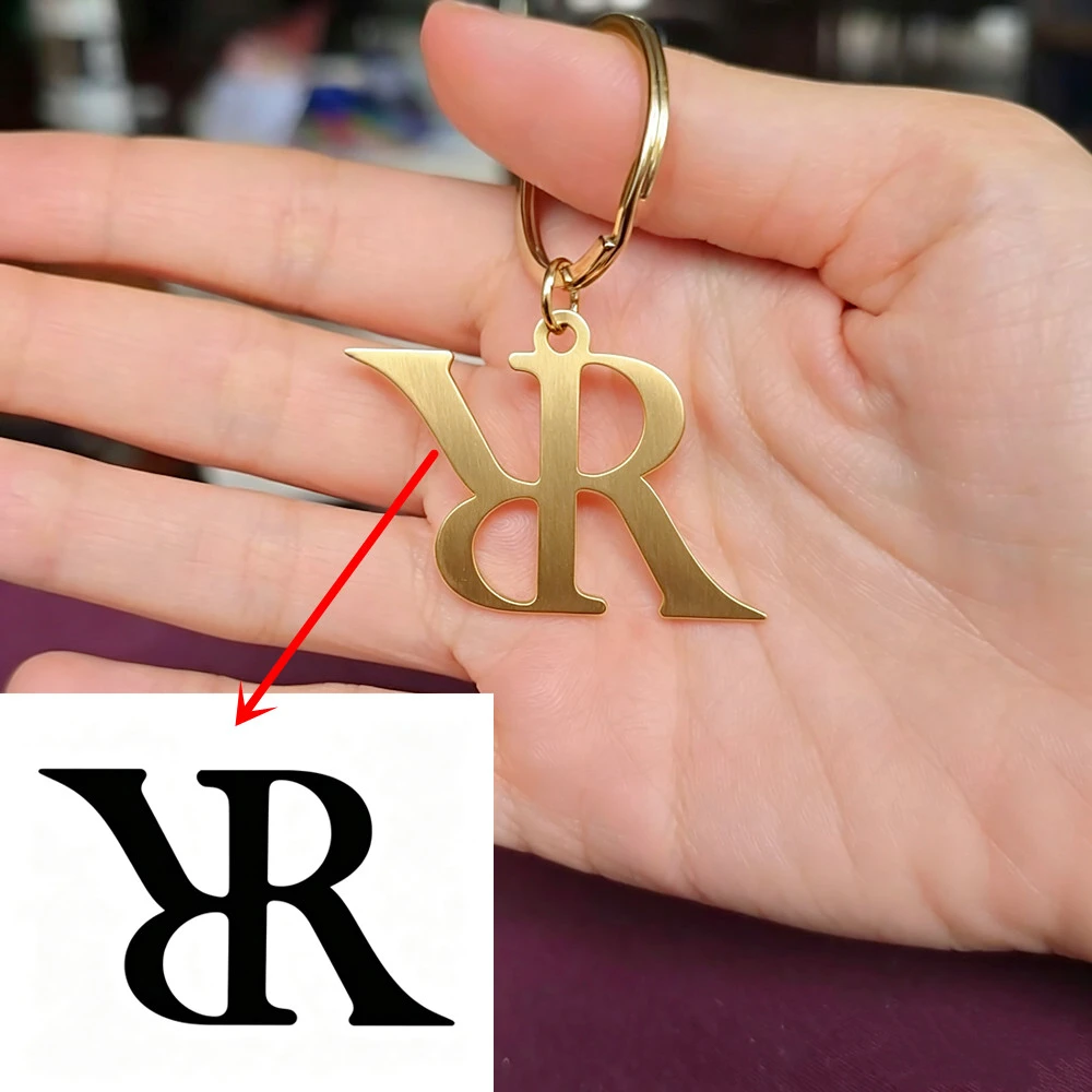 Gold Color Company Brand Logo Keychain Personalized Name Stainless Steel Key Ring for Women Men Business or Family Gift Jewelry