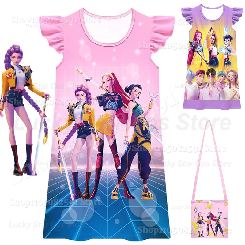 

K-pop Anime Huntrix Rumi Mira Zoey Costume Kids for Demon Hunters Cosplay Dress Baby Girls Nightgown Carnival Party Vestidos