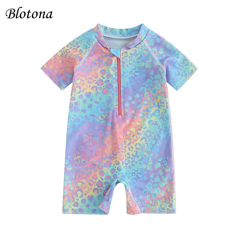 

Blotona Baby Girl Swimsuit Summer Leopard Print Zipper Long Sleeve Playsuit Beachwear for Toddler Bathing Suit 6Months-5Years