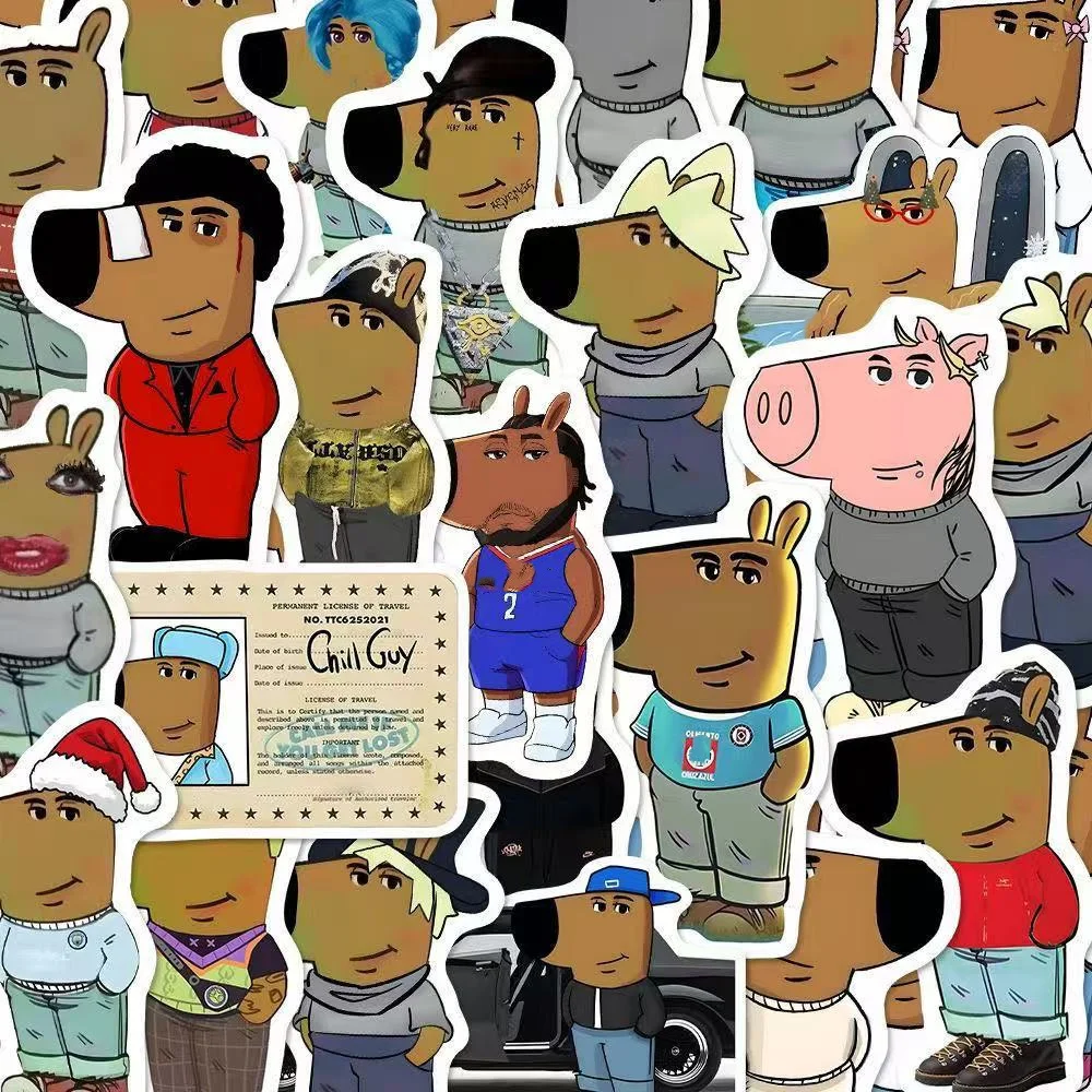 

66Pcs Funny Chill Guy Meme Girls Dog Stickers Decals For Phone Laptop Suitcase Notebook Skateboard Waterproof Stickers