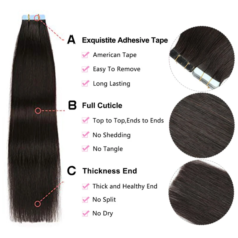 Queen Hair Official PU Tape In Hair Skin Weft Hand Tied PU Adhesives Raw Human Hair Extensions Invisible Seamless Tape Straight
