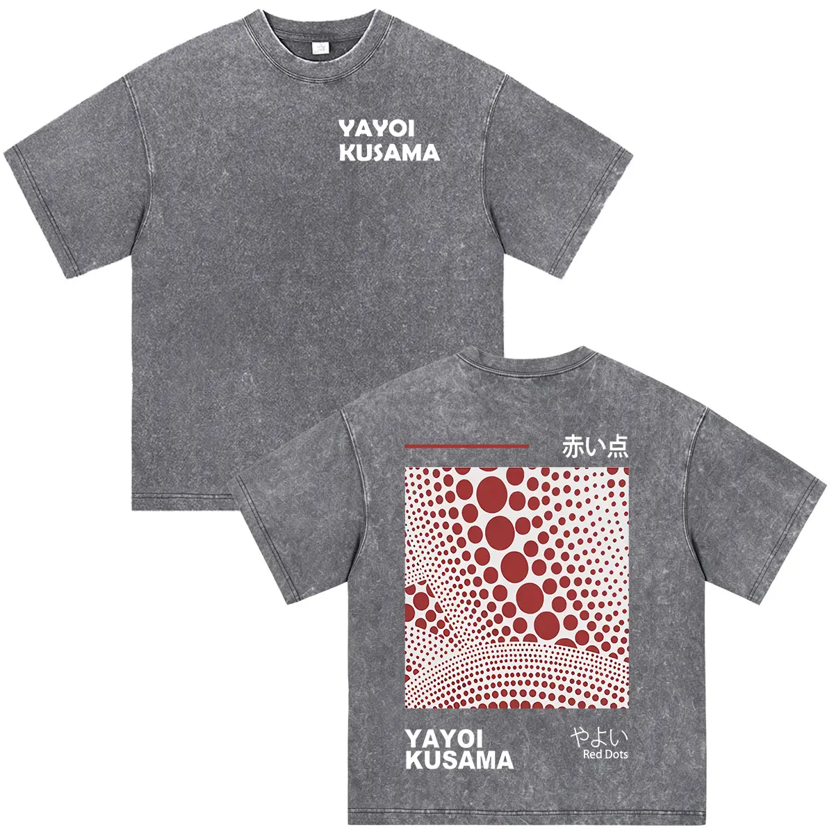 Japanese Artist Yayoi Kusama Red Dots Art Show Vintage Washed T Shirt Men Women Clothing Fashion Short Sleeve T-shirt Streetwear