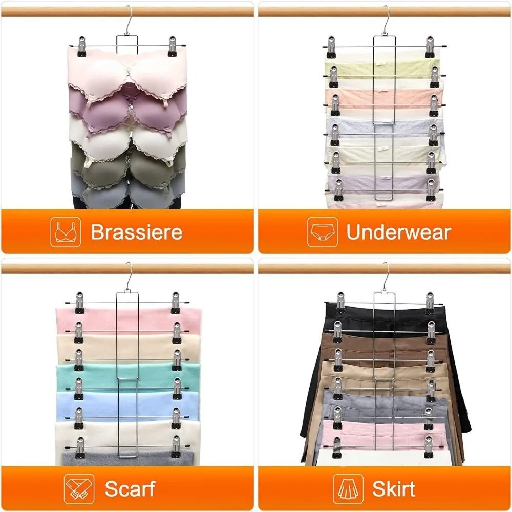 6 Layer Clothes Hangers Multilayer Skirt Trouser Hanger for Pants Non Slip Metal Hanger Clips Clothing Storage Rack Holder