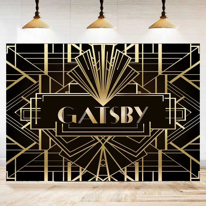 Photography Backdrop Great Black And Gold Golden Banner 1920s Retro Roaring Gatsby Theme Party Decorations Art Decor Background