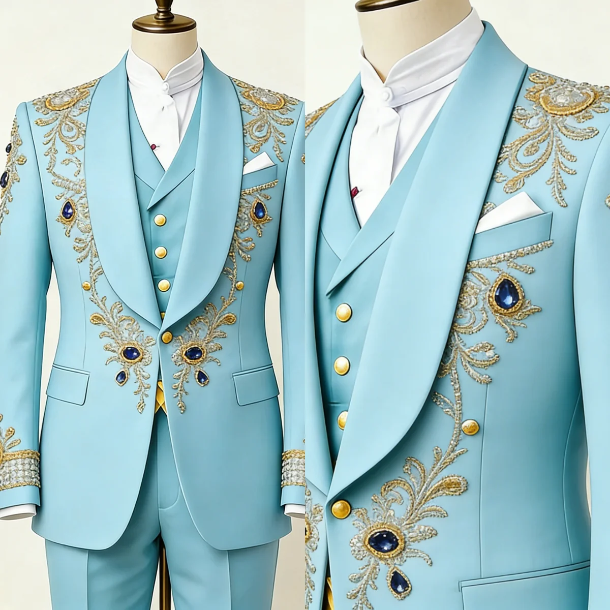 

Luxury Crystals Men's Suits Shawl Lapel One Button Prom Male Party Pant Sets 2 Pieces Customized Trajes Para Hombre