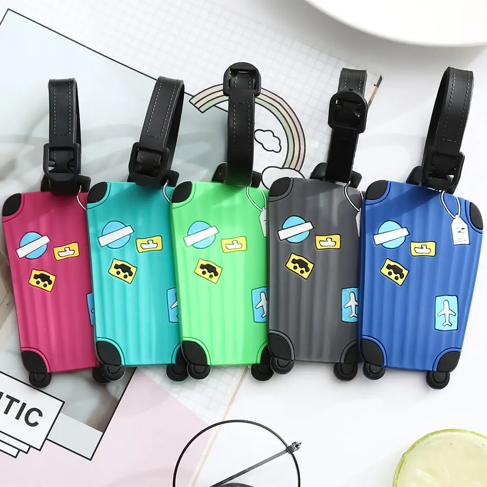 Cute Cartoon Silicone Luggage Tag with Strap Backpack Handbag Tag Label Name ID Tags Baggage Suitcase Identifiers Business Trip