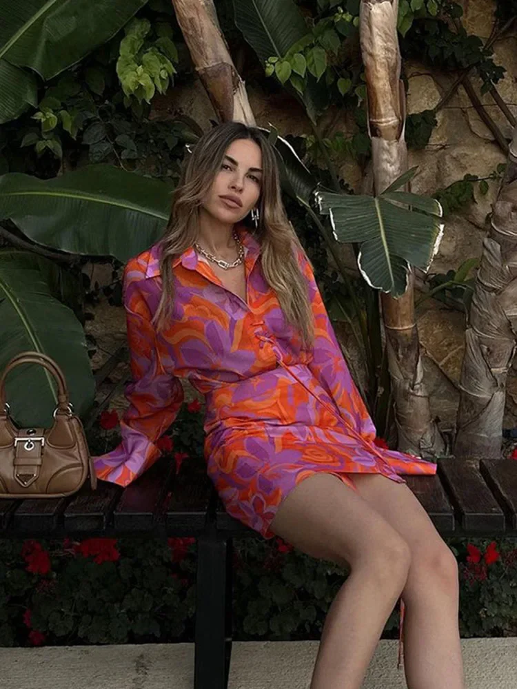 Fashion Shirt Printed Skirt Set 2 Piece Women's Summer Tie-Up Shirt Sleeve Lapel Skirt Slim Casual Streetwear Women's Suit