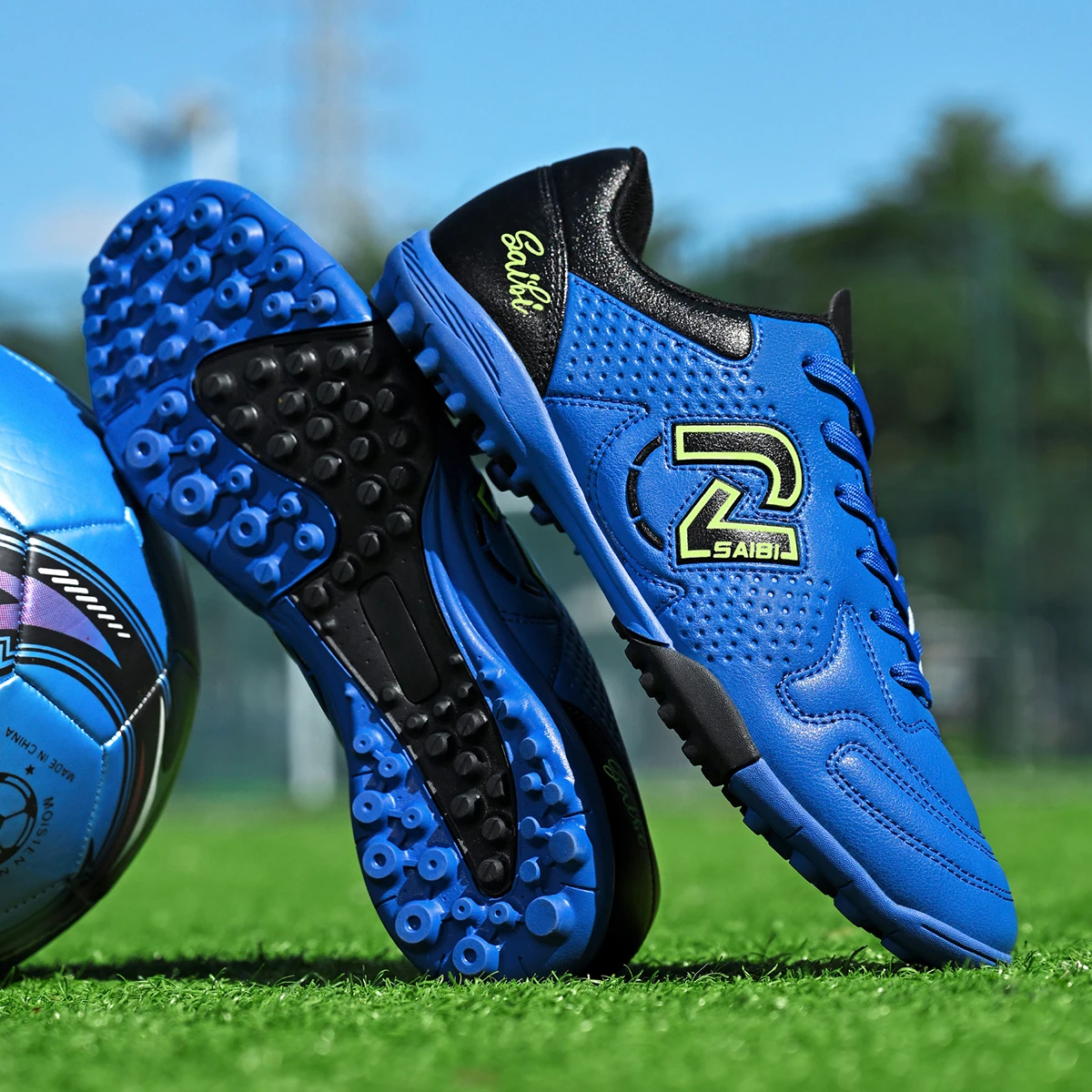

TF Turf Football Boots PU Fabric Stitching Upper Rubber Non-slip Outsole Durable Boys Girls Teenager Outdoor Footwear