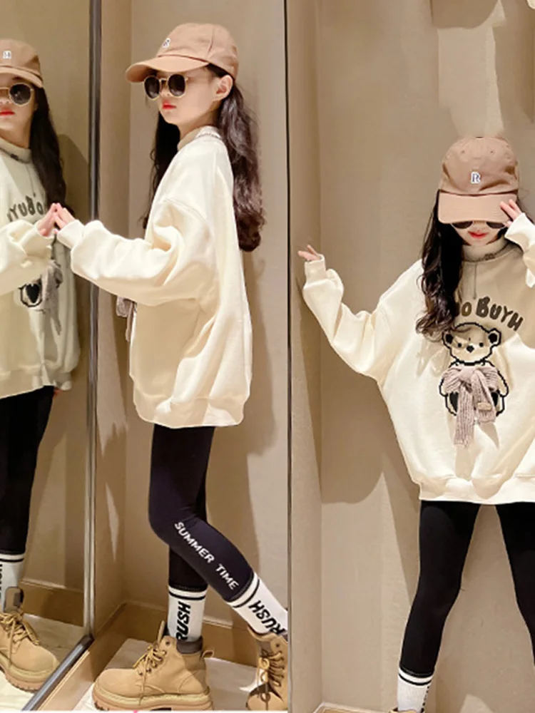 Girls Cashmere Sweater Autumn and Winter New Style Western Style Bear Print Jacket Fried Street Fashionable Girls Clothes Trend