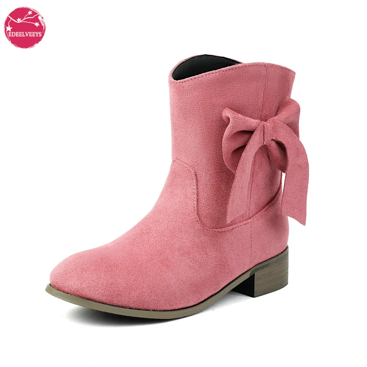 

Women's Bow Knot Ankle Boots Sweet Lolita Comfortable Low Chunky Heel Cute Dress Booties Outdoor Suede Casual Round Toe Big Size