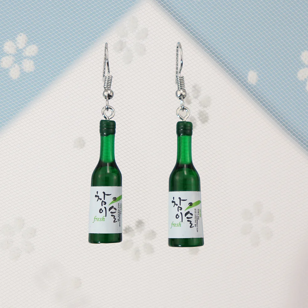 Korean creative soju bottle beer bottle earrings fashion temperament earrings funny personality exaggerated earrings image 4