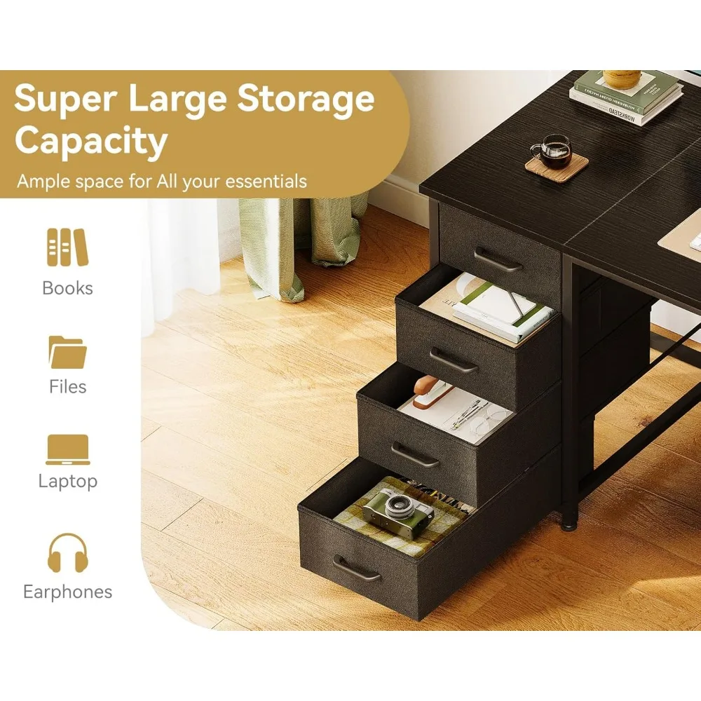 48 Inch Computer Desk with 8 Fabric Drawers, Modern Office Desk with Large Storage for Home Office, Study, Gaming