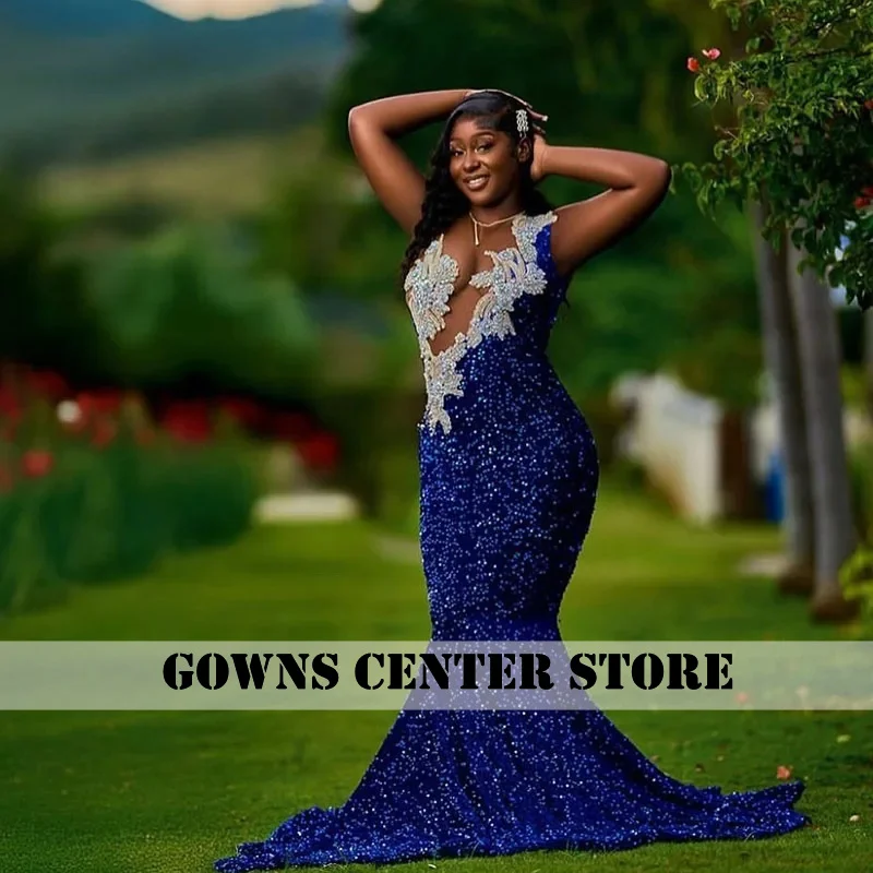 

Stunning Blue Prom Dresses 2026 Luxury Mermaid Party Dress Long Crystal Sequined Elegant Celebrity Evening Gowns Customized