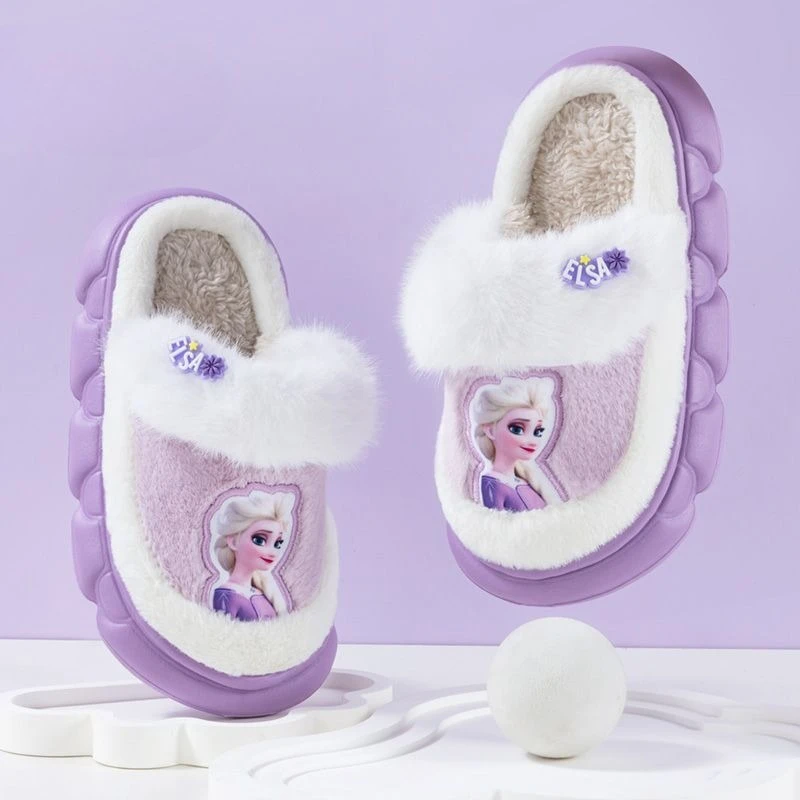 Frozen Elsa Anna Olaf creative cartoon cute girl heart autumn winter indoor warm half-covered cotton slippers holiday gifts.