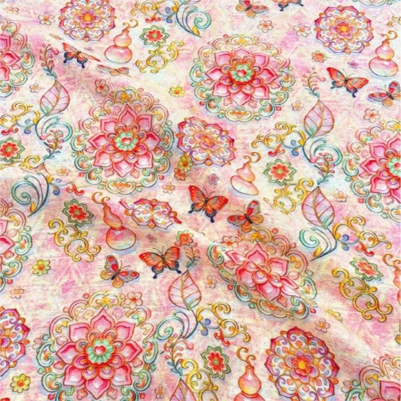 Silk and linen jacquard fabric Hanfu short-sleeved shirt vest cheongsam dress
