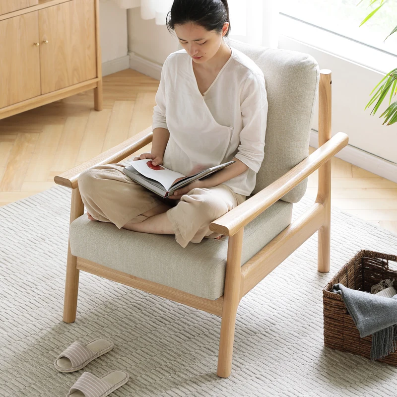 Sofa chair single all solid wood balcony small apartment leisure chair