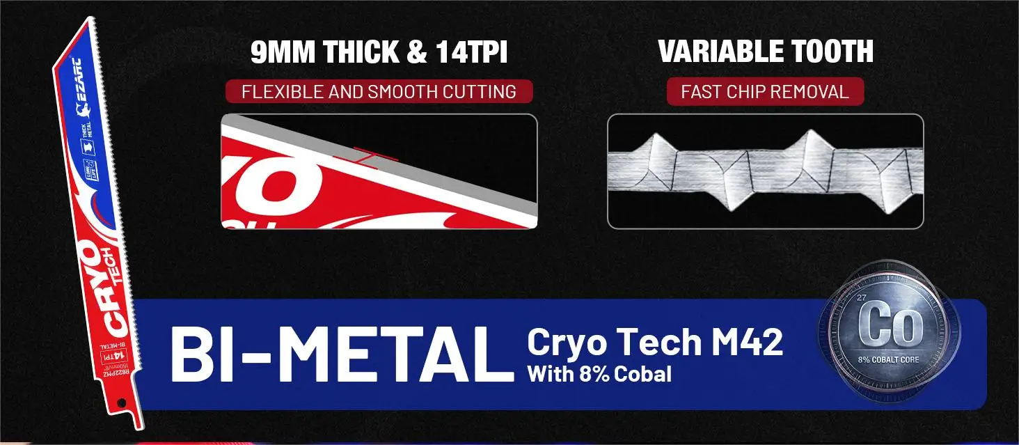 EZARC 6''/9'' Säbelsägeblätter 5 Stück 14TPI Bi-Metall Cryo Tech Säbelsägeblätter für Metallschneiden 150mm/225mm Werkzeug – Detail 2