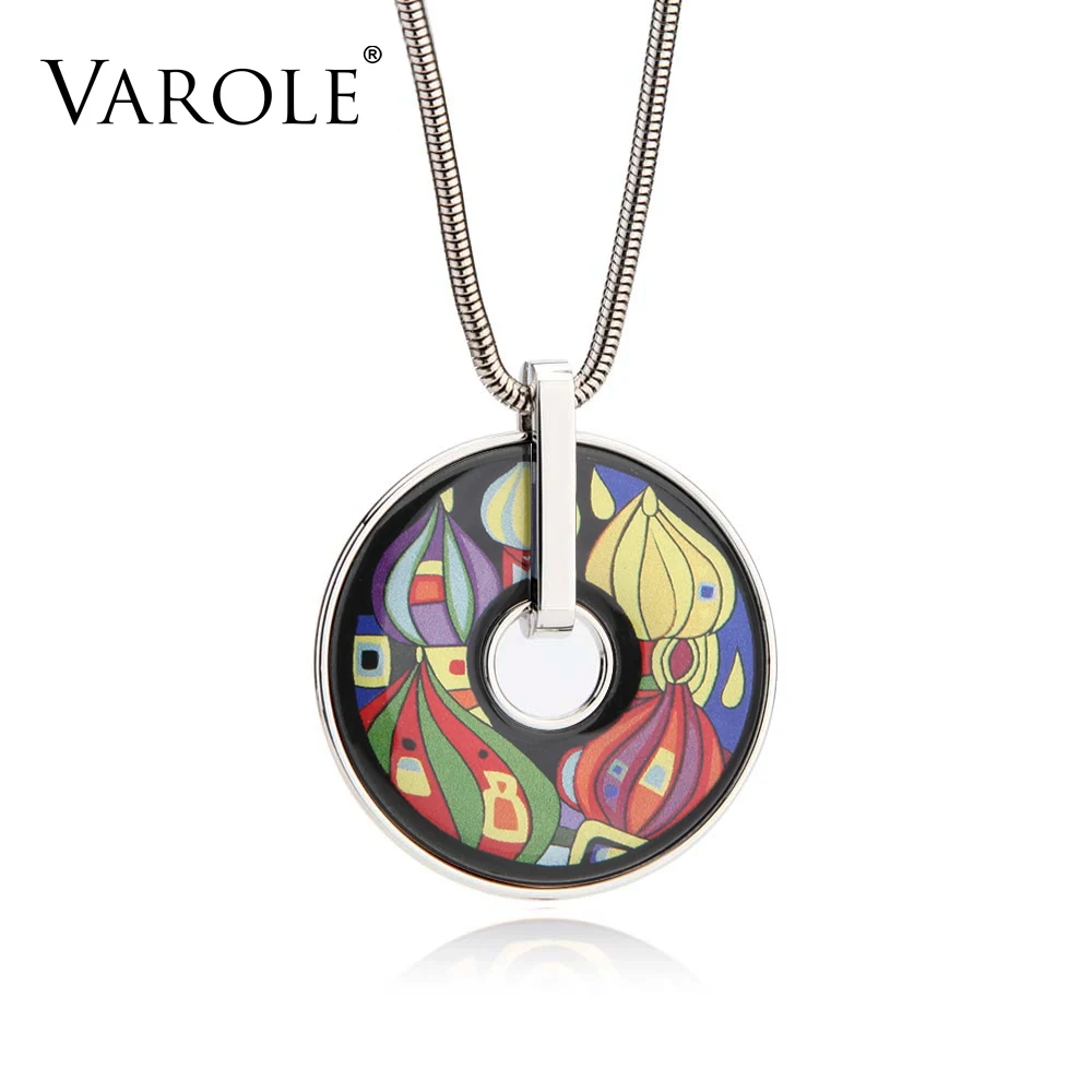 Vintage Style Painted Pendant Necklace - Snake Chain Choker