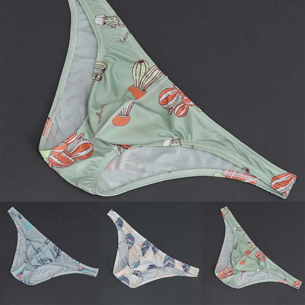 Лидер продаж 2022, мужские сексуальные дышащие трусы с низкой талией и цветочным принтом, удобные эластичные трусы из ледяного шелка с низкой талией, купальники, пляжная одежда