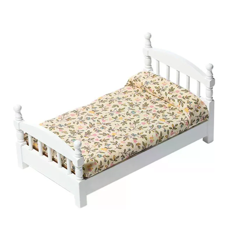 

Doll House Bed 1:12 Dollhouse Miniature White Toy Bed Furniture Bedroom