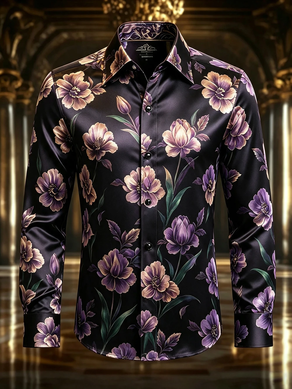 2026 Autumn Men's Lightweight Smooth Long Sleeve Shirt Natural Flower High Definition Printed Shirt Festival Carnival Party