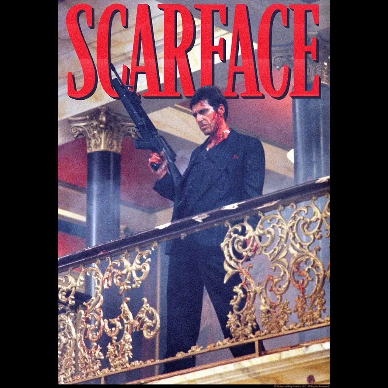 Scarface Railing Shot Black Adult T-Shirt Tee