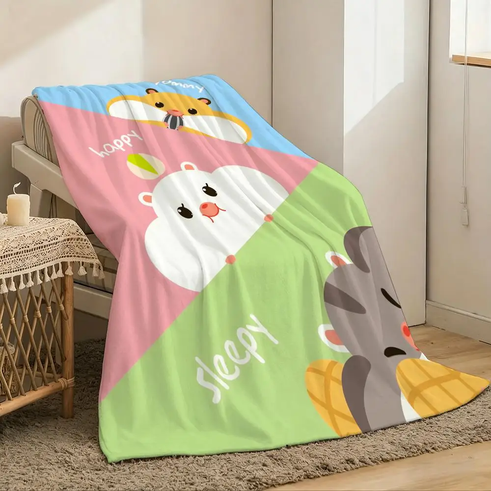 cute Hamster Throw Lightweight 240g Flannel Blanket Soft Skin-friendly for Summer Cooling
