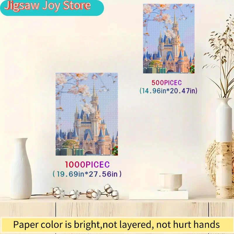 500/Disney  Puzzle, DIY Paper Puzzle, Dream Castle, Cherry Blossom Garden, Fairy Tale Castle, Fantasy Scene, Suitable for: Bed