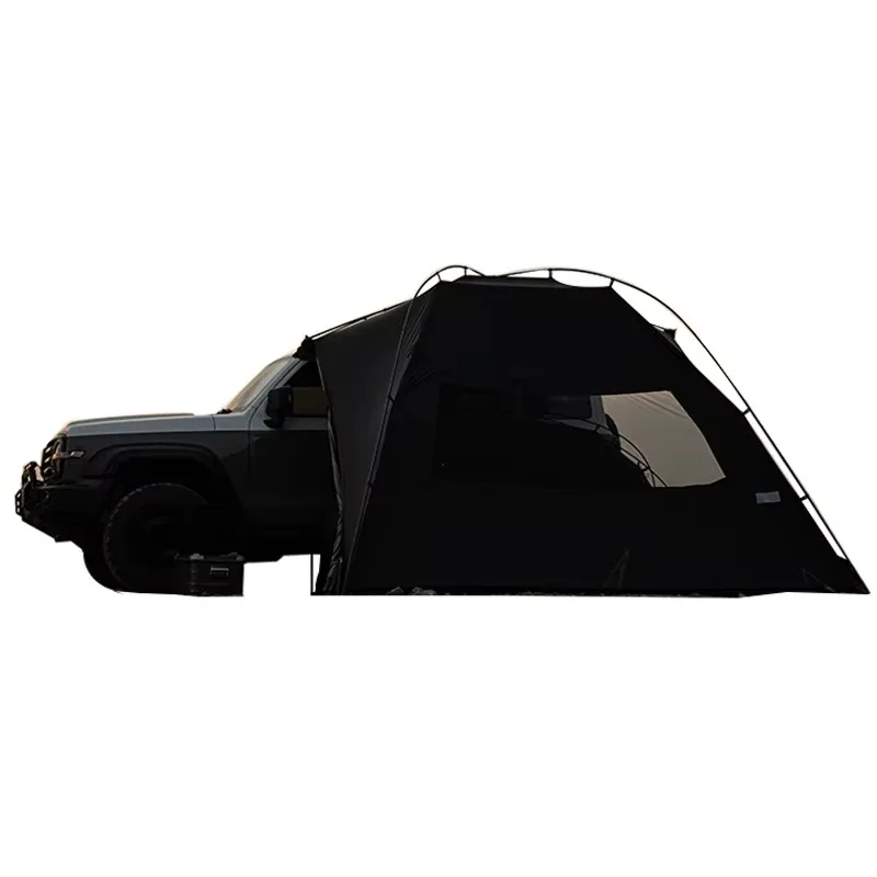 Black Waterproof Vinyl Canopy Carside Tent Self-Driving Tour Rear Extension Outdoor Tarp with Inner Tent