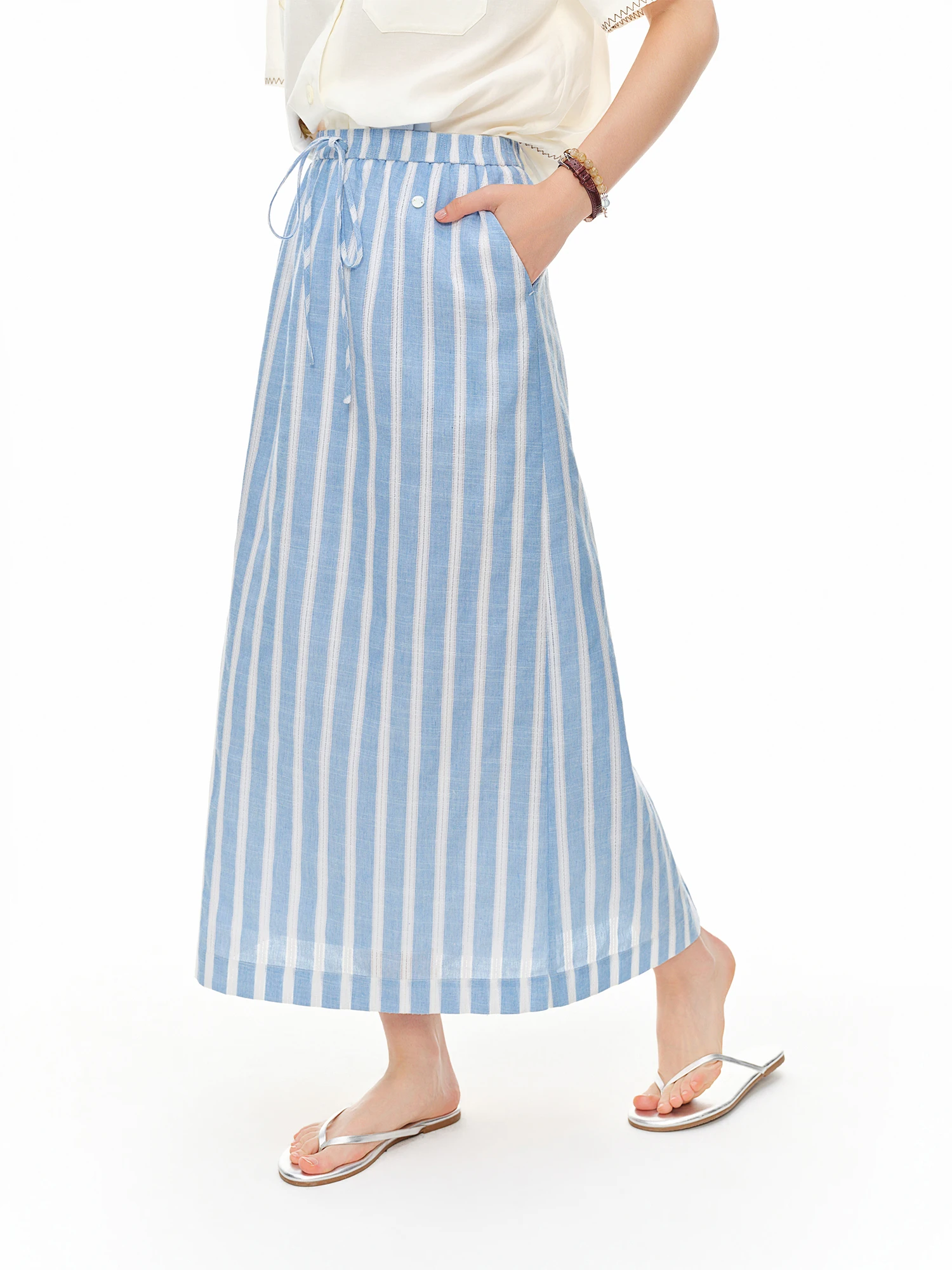 DUSHU 2026 Summer Women's High Waist A-Line Skirt with Elasticized Waist and Relaxed Fit for Daily and Summer Wear