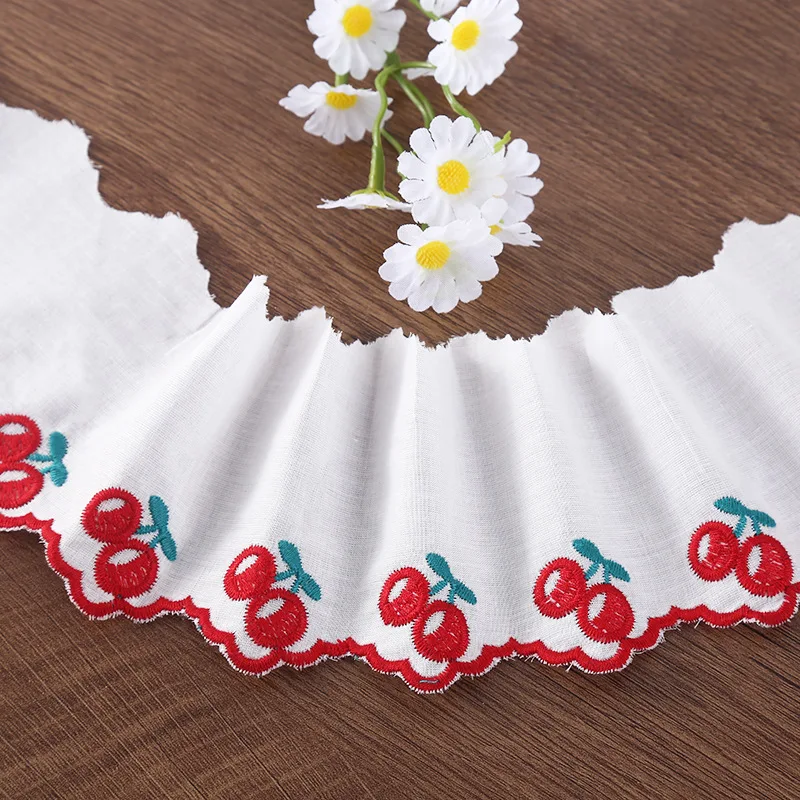 3 Yards 8cm Cotton Fabric Floral Embroidered Lace Colourful Cherry Blossom Lace Garment Trimings DIY Home Décor Tie-up Webbing