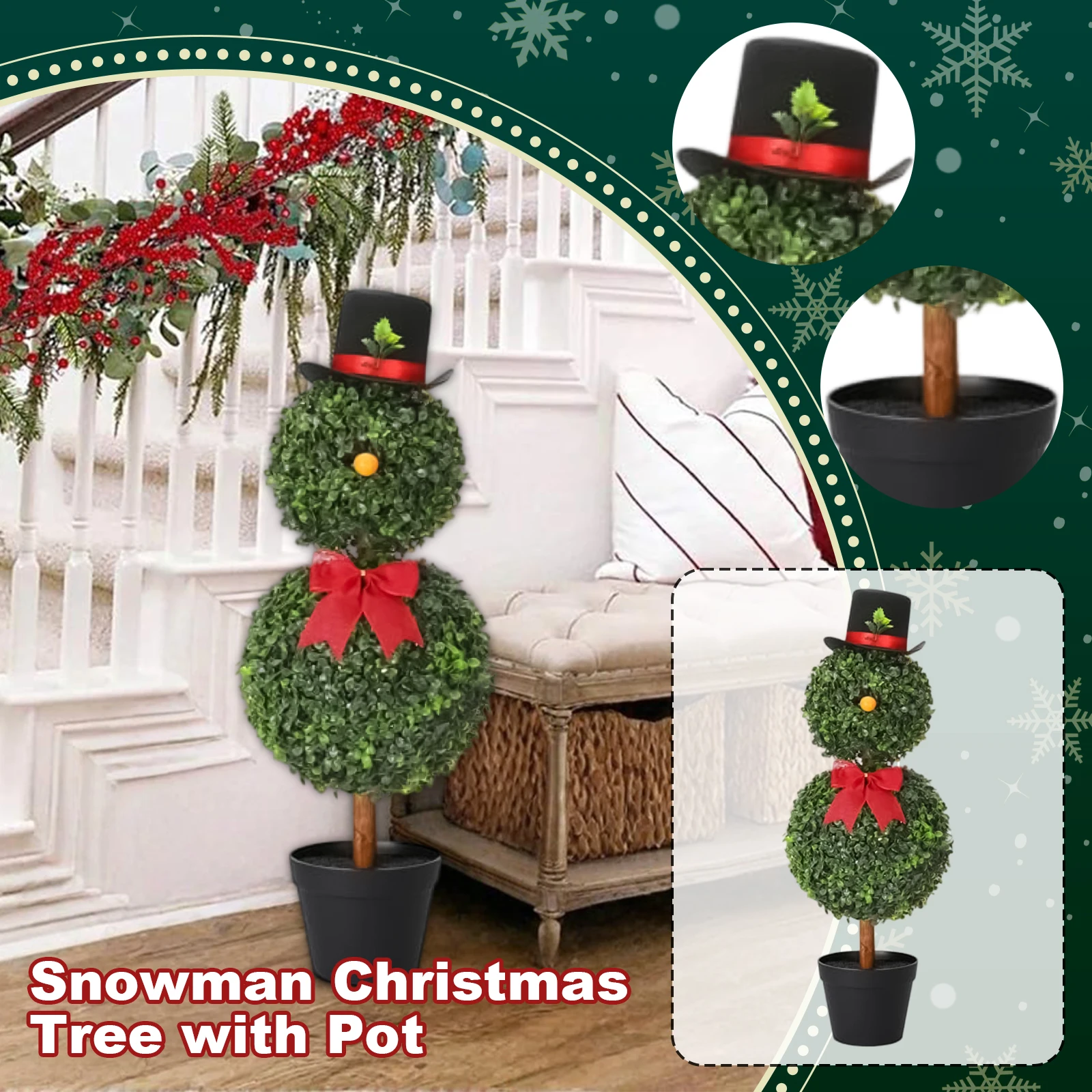 Snowman Christmas Tree Ground Stake Decor – Outdoor/Indoor Festive Yard Ornament for Garden, Porch & Winter Holiday Atmosphere