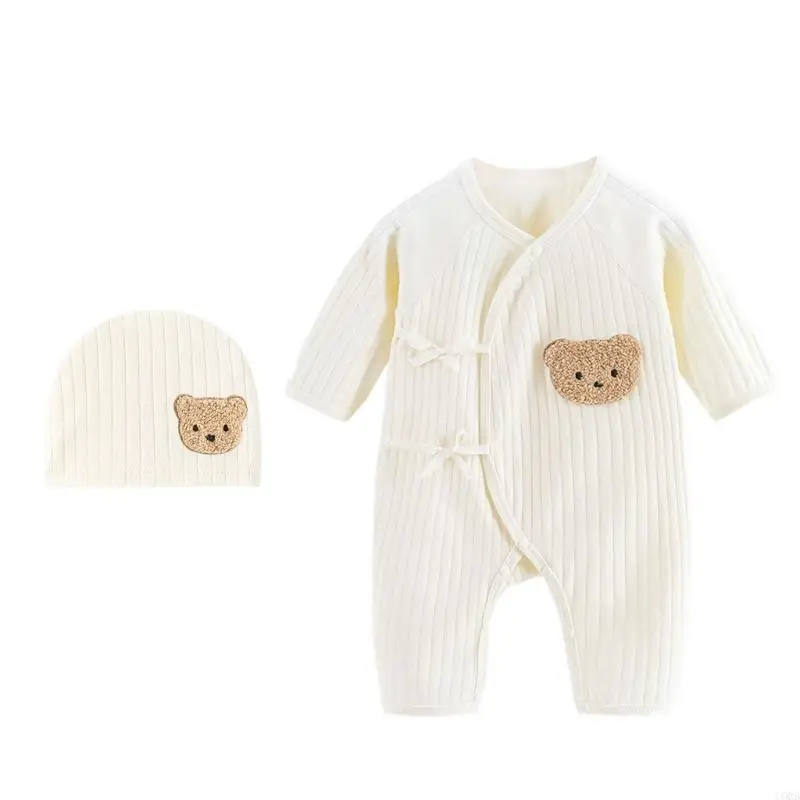 CORB Newborns Romper Hat Set Baby Jumpsuit Autumn Outfit Long Sleeves Unisex Bodysuit