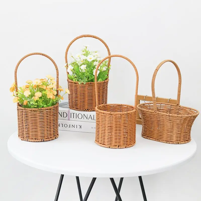 

Handwoven Storage Basket Vegetable Flower Plant Hand Baskets Rattan Snack Bread Picnic Basket Desktop Sundries Organizer