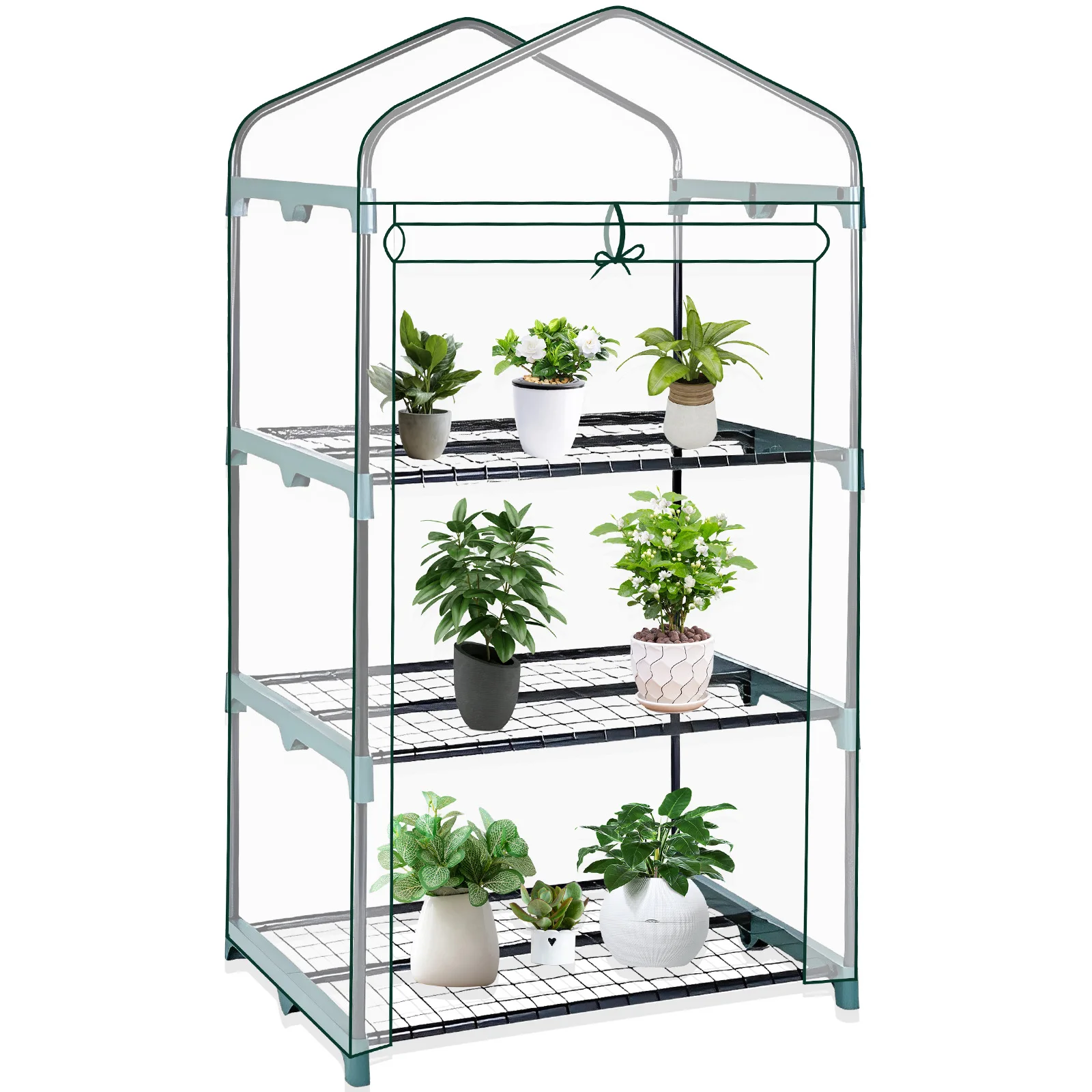 Estufa de Jardim Transparente à Prova de Intempéries Planta Crescer Capa de Casa com Porta de Zíper Duplo Enrolada Pequena Geada à Prova Dágua