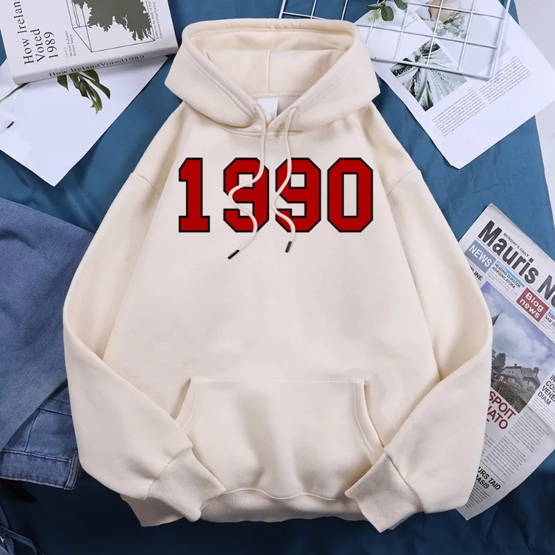 

1990 Personality Street City Letter Print Tracksuit Women Novelty Fashion Hoodies Loose Fleece Hoody Casual Comfortable Clothes