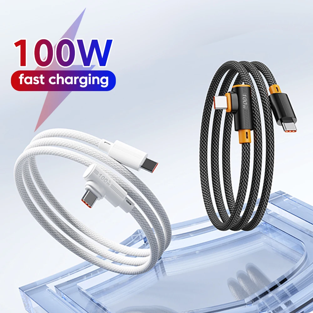 

100 Вт 90 ° Локтевой кабель USB C для сверхбыстрой зарядки USB типа C к кабелю передачи данных типа C для ноутбука Xiaomi Samsung Huawei Кабель типа C