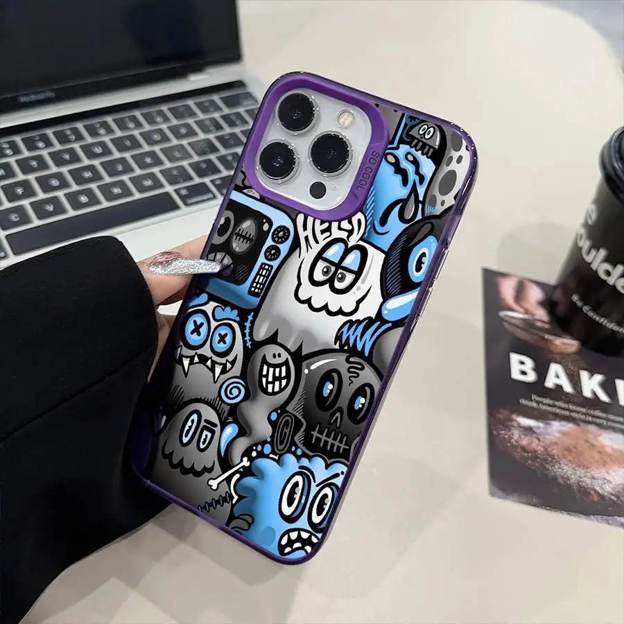 حافظة هاتف لهاتف آيفون 15 16 برو ماكس 11 13 برو 14 بلس 12 11 برو 15 برو ماكس 16e غطاء شل Fundas سوبر كول أسود جرافيتي #3