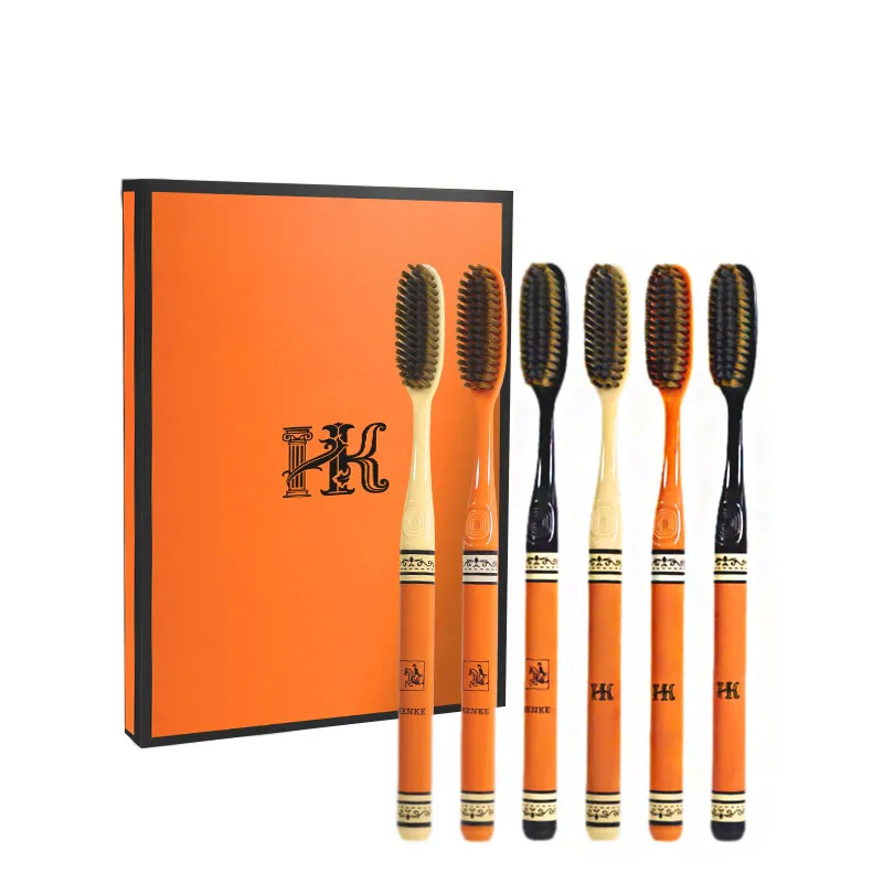 6pcs/Set Orange Long Head Toothbrush Gift Box Extra Wide Soft Bristles For Efficient Oral Cleaning Suitable For Adult Daily Home