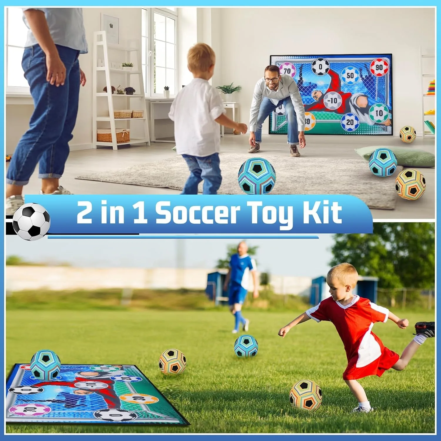 Soccer Ball Game Set for Kids Indoor Outdoor Backyard Toss Soccer Goal Game with Velcro Balls Foldable Flannel Goals Toddlers