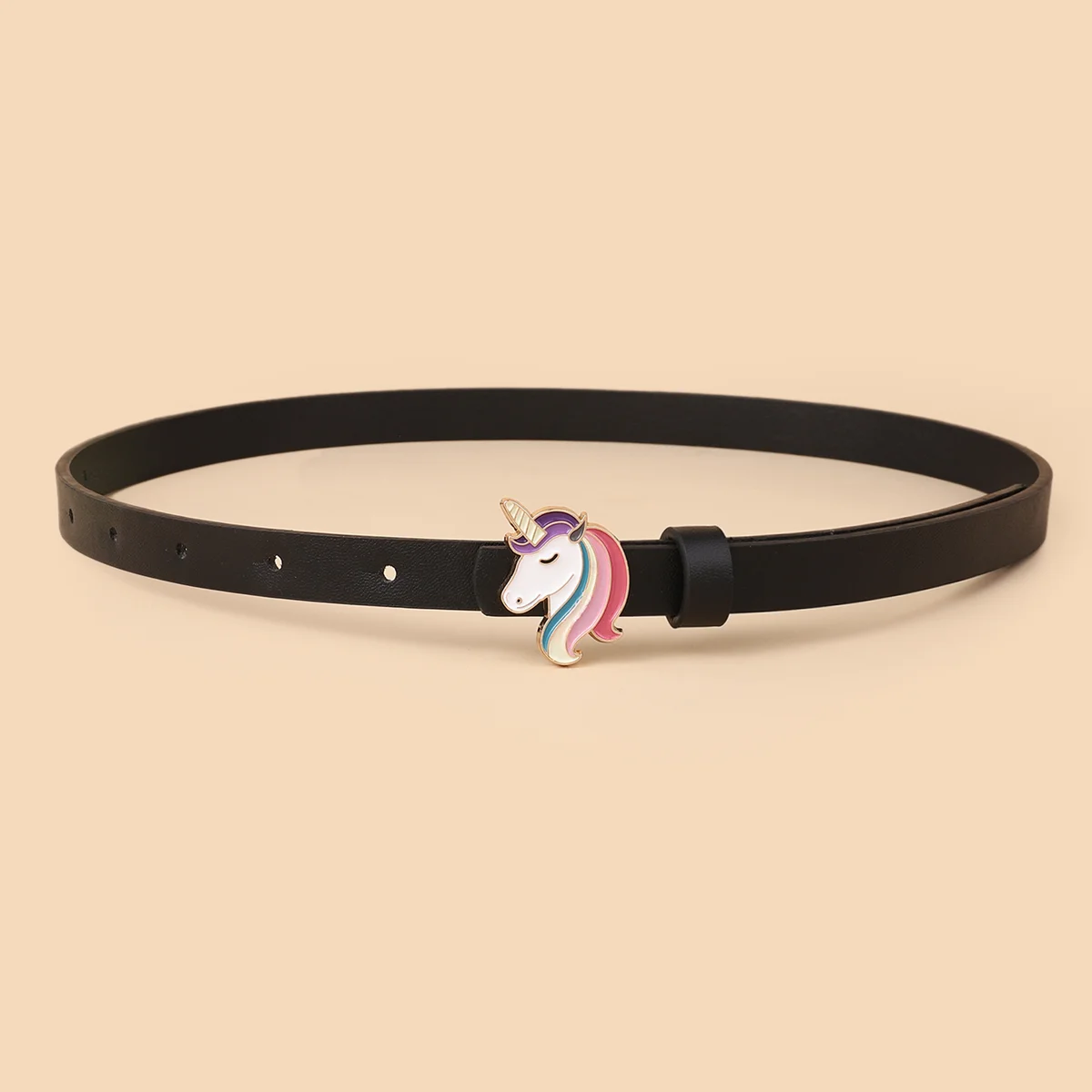 European Cute Simple Fashion Design Oil Dropping Unicorn Pony Buckle Thin Belt for Boys and Girls Universal for Kids