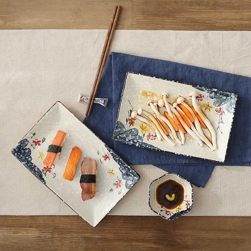 LingAo-Japanese Hand Painted Underglaze Ceramic Dessert Plate, Fruit Plate, Sushi Plate, Hotel Home