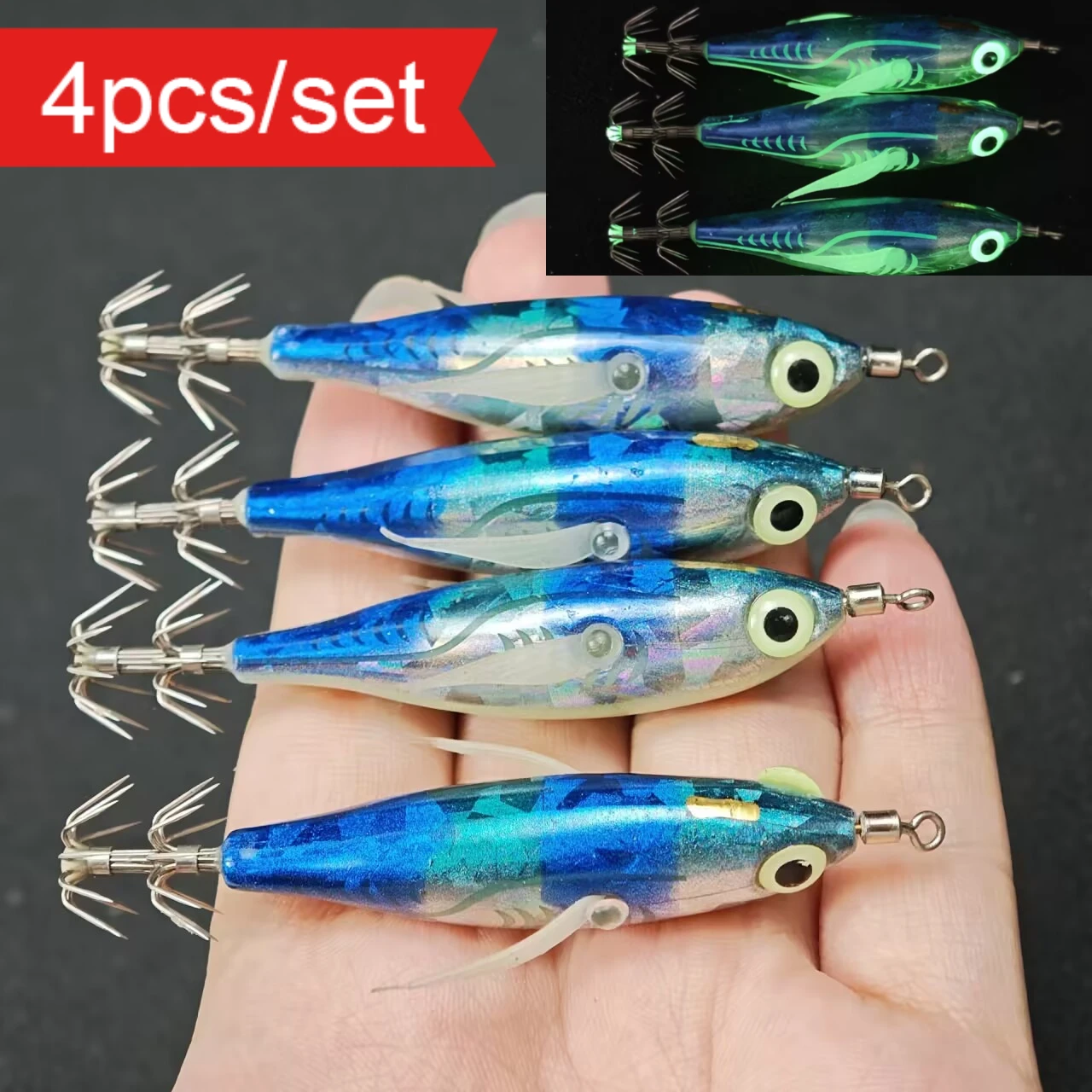 Saltwater Fishing Hook - 4pcs/set Glow Shrimp Lures Saltwater Shrimp